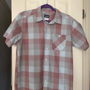 Patagonia Men's Casual Red and Gray Checkered Shirt